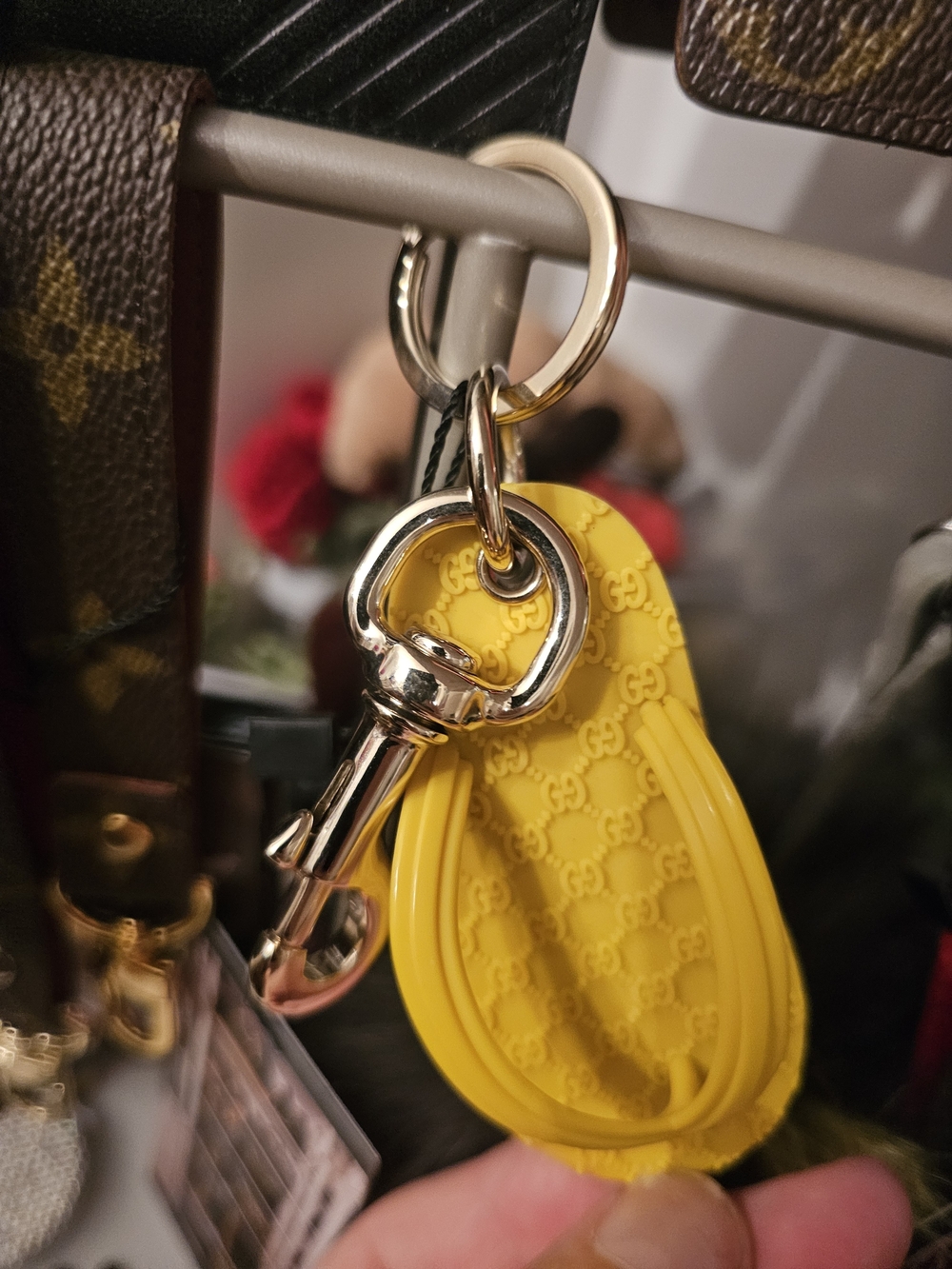 Gucci Yellow Embossed Rubber Key Fob with Gold Hardware